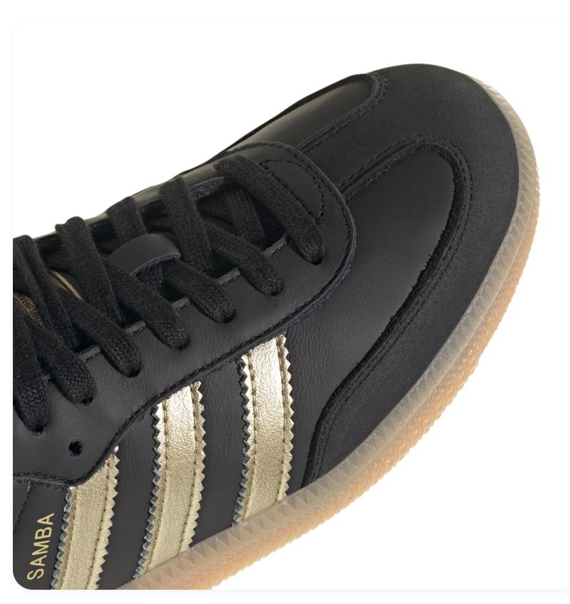 Adidas Samba Sneakers - Black & Metallic Gold with Gum Sole