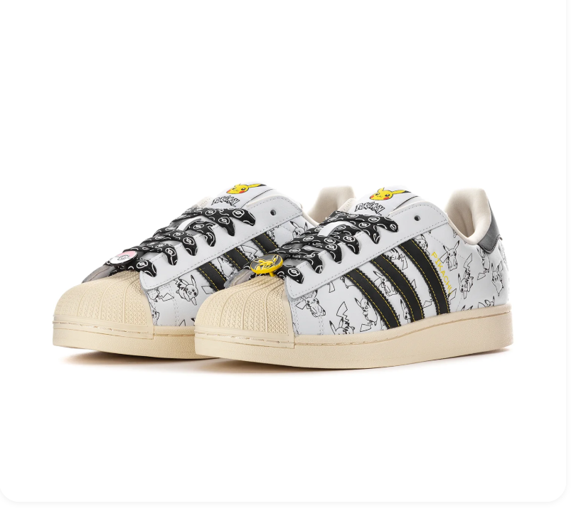 Adidas Shell-Toe Sneakers with Pikachu Graphics - White & Black