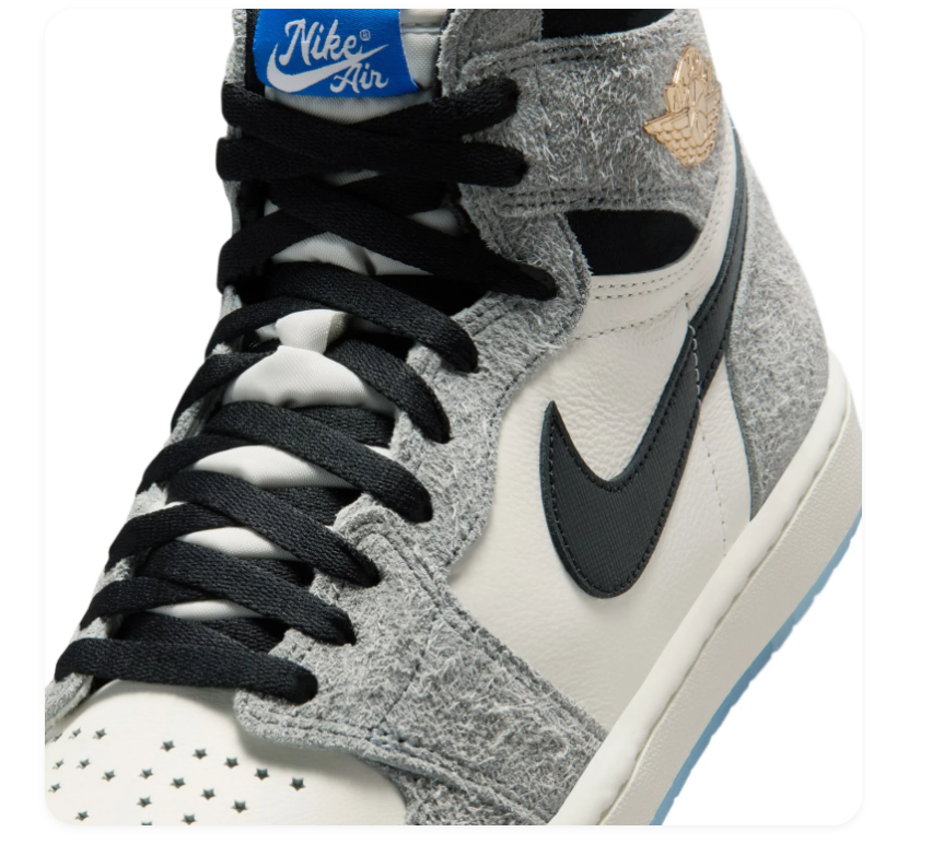 Air Jordan 1 High Sneakers - Textured Gray & Cream with Icy Blue Sole