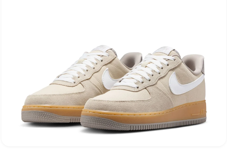 Nike Air Force 1 Low Sneakers – Beige & White with Gum-Colored Midsole