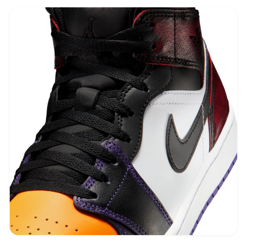 Air Jordan 1 Mid Sneakers - Gold Yellow, Burgundy & Purple