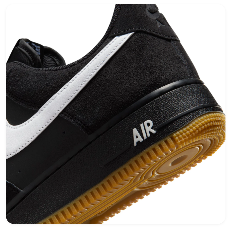 Nike Air Force 1 Low Sneakers – Black & White with Gum-Colored Sole