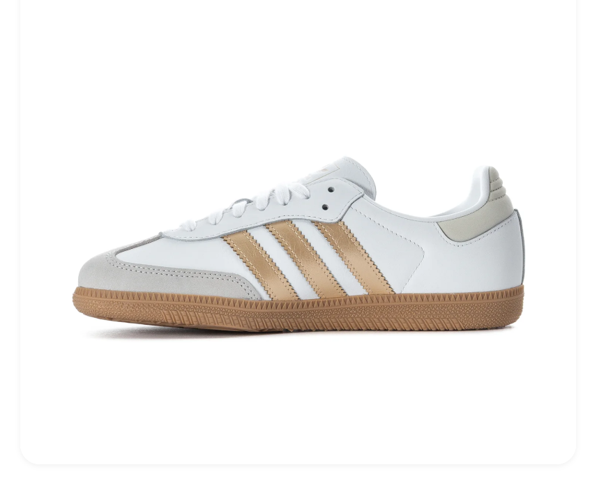 Adidas Samba Low-Top Sneakers - White & Gold with Gum Sole