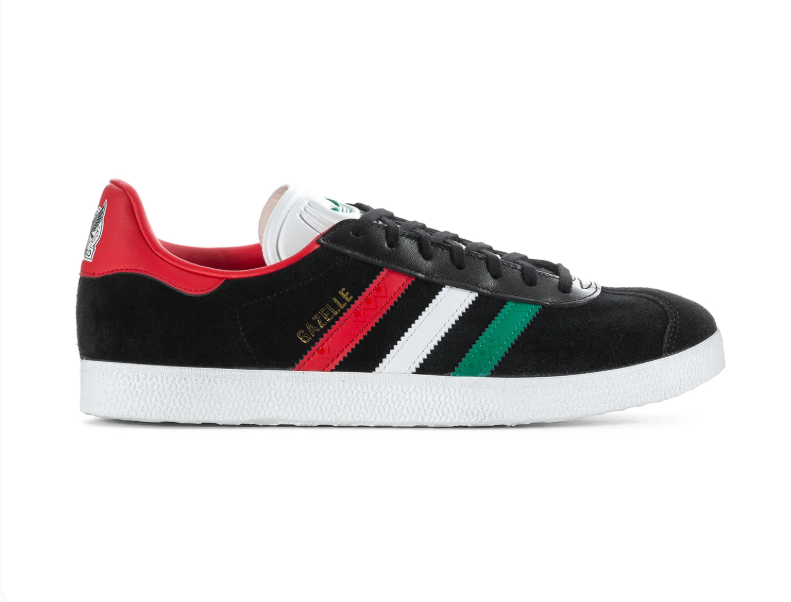 Adidas Gazelle Low-Top Sneakers - Black with Green, White & Red Stripes
