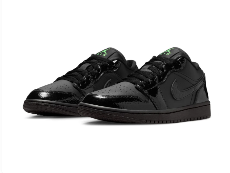 Air Jordan 1 Low Sneakers - Black with Bright Green Accents