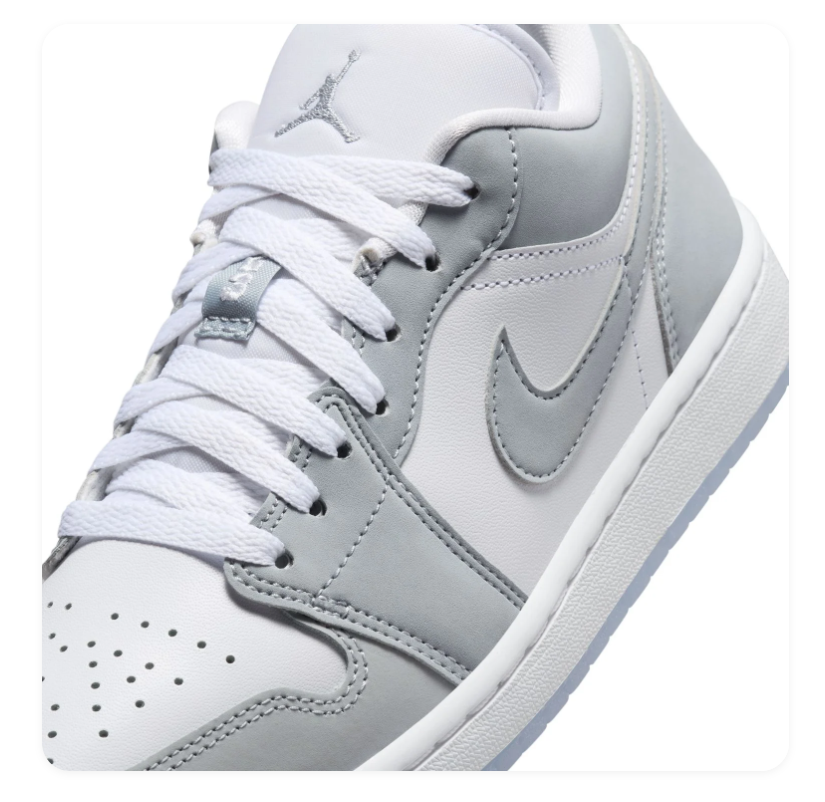 Air Jordan 1 Low Sneakers - Light Gray & White with Icy Sole