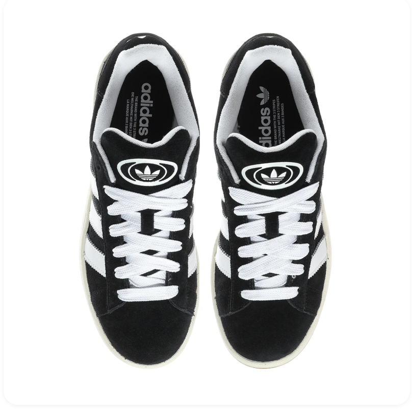 Adidas Campus Sneakers – Black & White with Wide White Laces