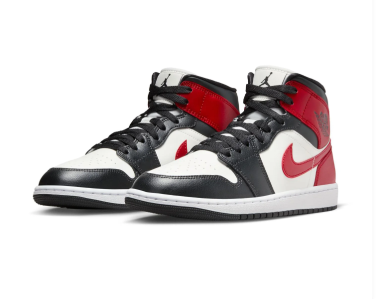 Air Jordan 1 Mid Sneakers - Red, Black & White