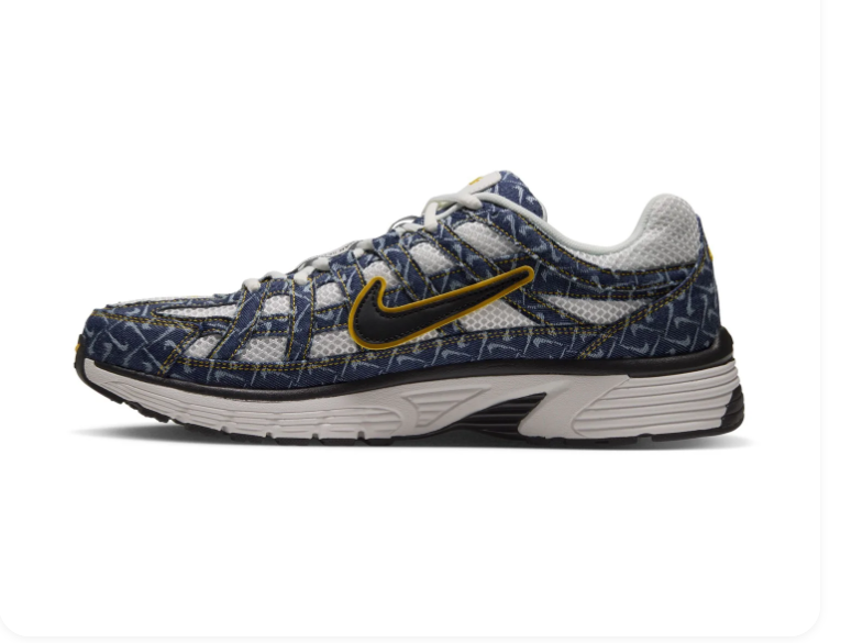 Nike Sneakers – Navy & White with Patterned Overlays and Yellow Accents