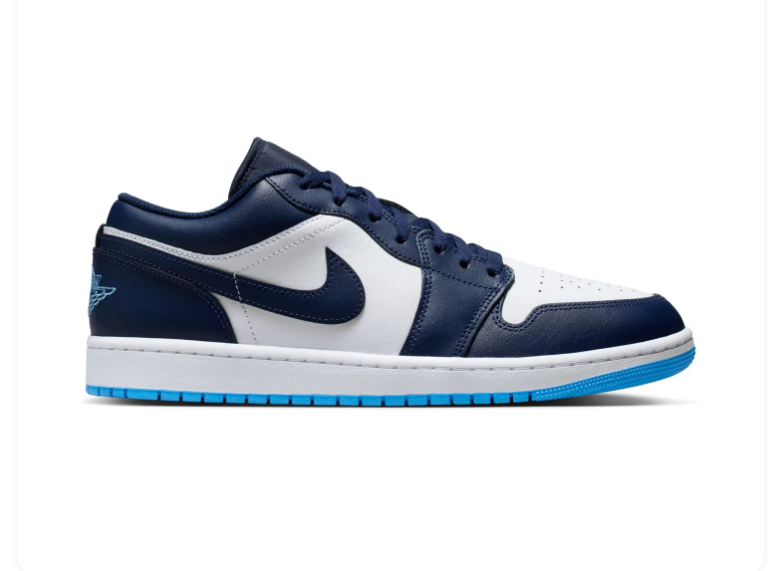 Air Jordan 1 Low Sneakers - Navy & White with Bright Blue Sole