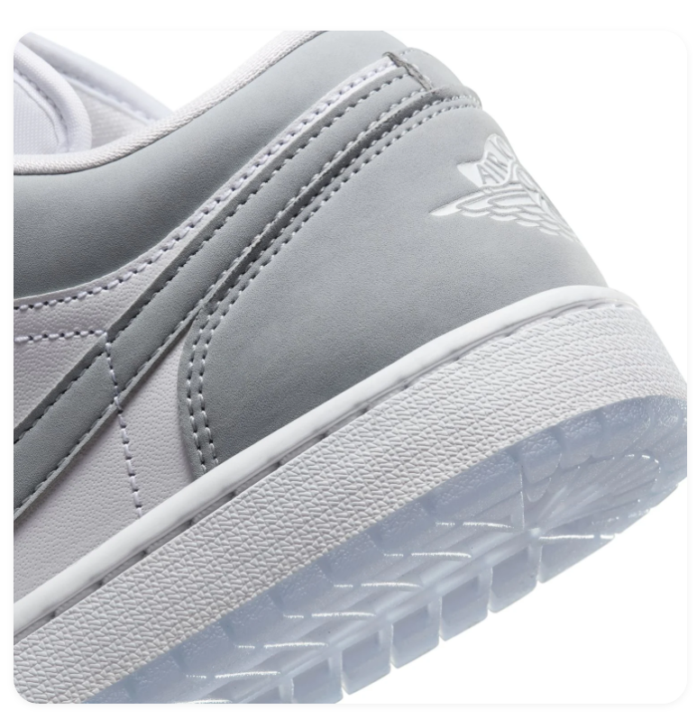 Air Jordan 1 Low Sneakers - Light Gray & White with Icy Sole