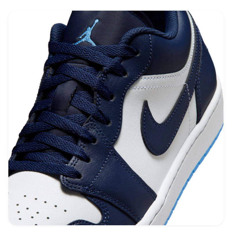 Air Jordan 1 Low Sneakers - Navy & White with Bright Blue Sole