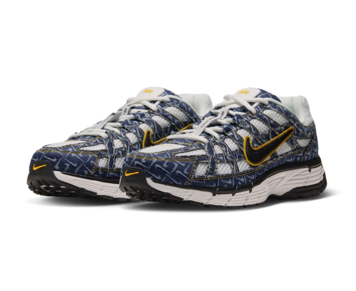 Nike Sneakers – Navy & White with Patterned Overlays and Yellow Accents