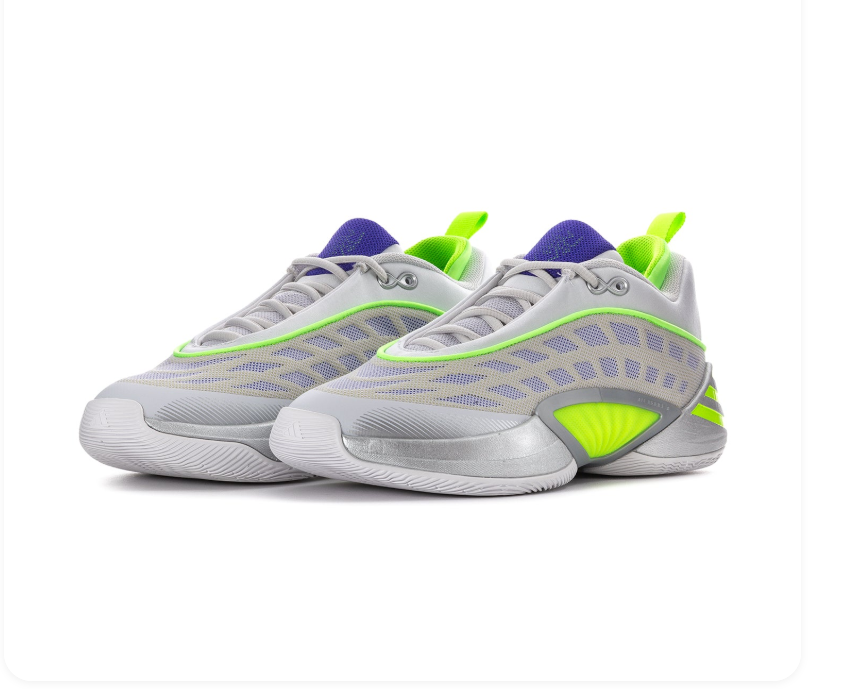 Adidas Athletic Sneakers - Light Gray & Neon Green with Purple Accents