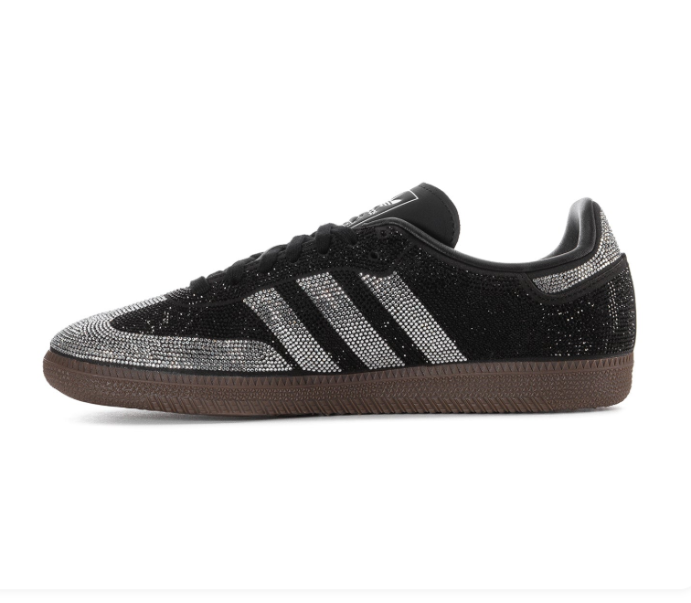 Adidas Rhinestone Low-Top Sneakers - Black & Silver with Gum Sole