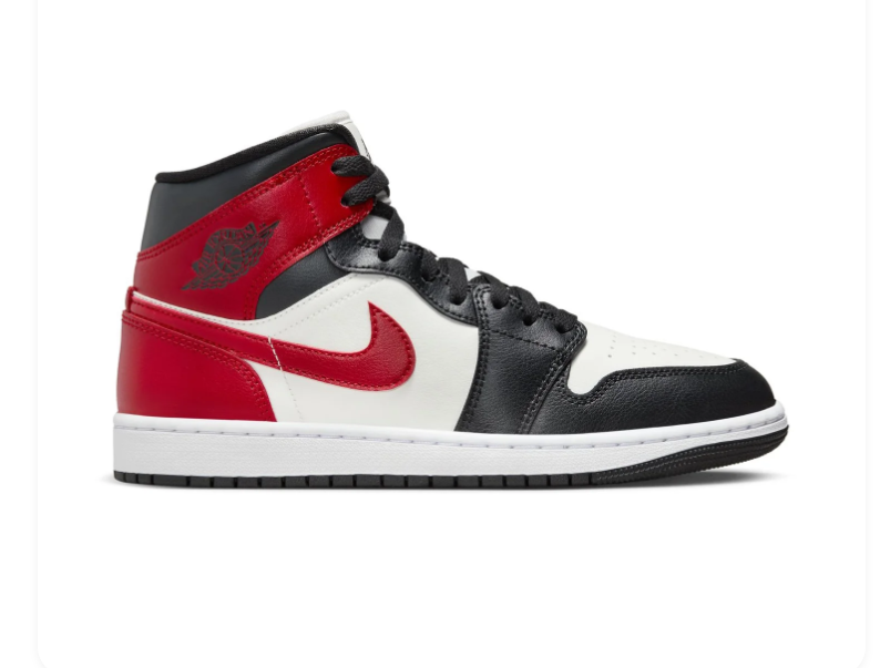 Air Jordan 1 Mid Sneakers - Red, Black & White
