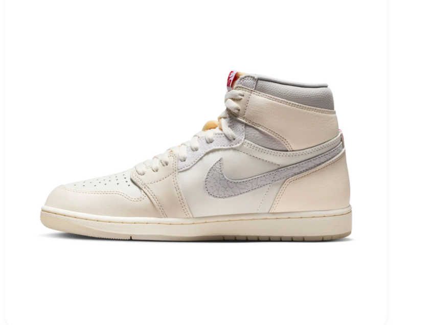 Air Jordan 1 High Sneakers - Cream & Light Gray with Red Accents