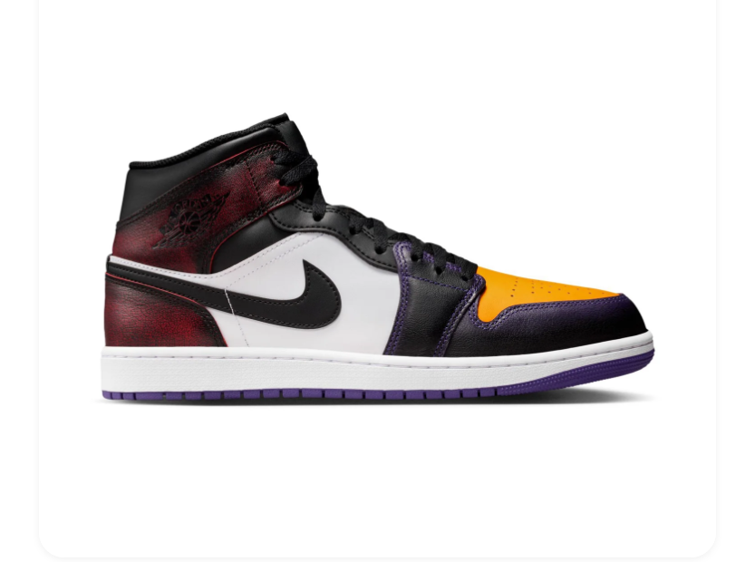 Air Jordan 1 Mid Sneakers - Gold Yellow, Burgundy & Purple