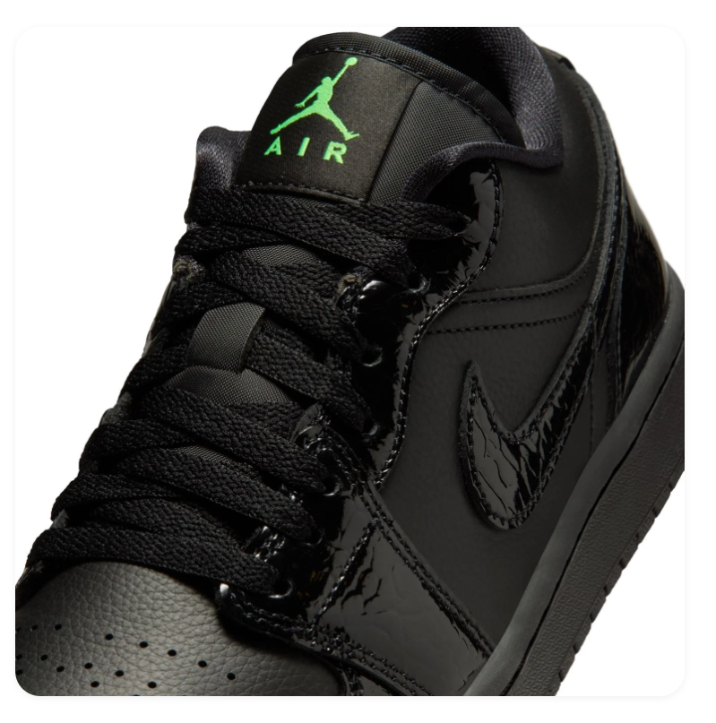 Air Jordan 1 Low Sneakers - Black with Bright Green Accents