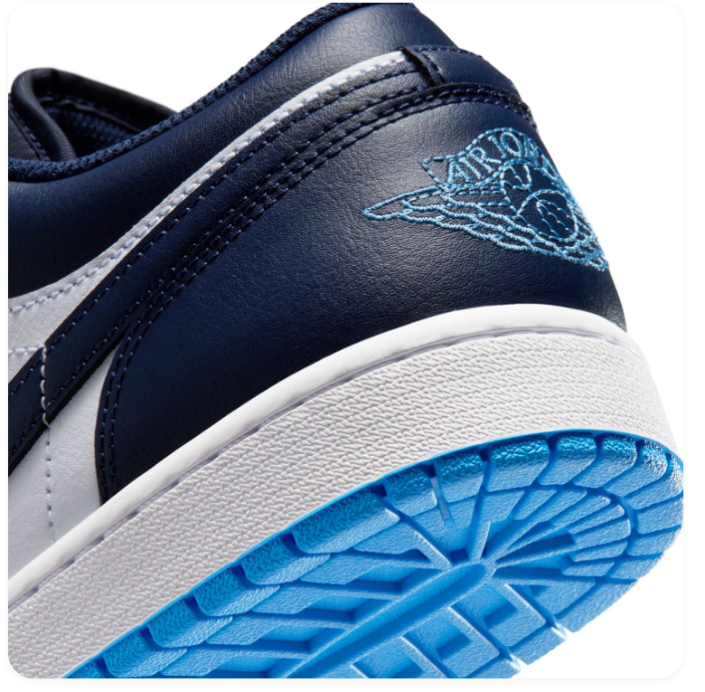 Air Jordan 1 Low Sneakers - Navy & White with Bright Blue Sole
