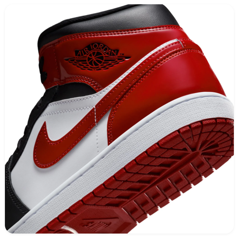 Air Jordan 1 Mid Sneakers - Glossy Red, Black & White