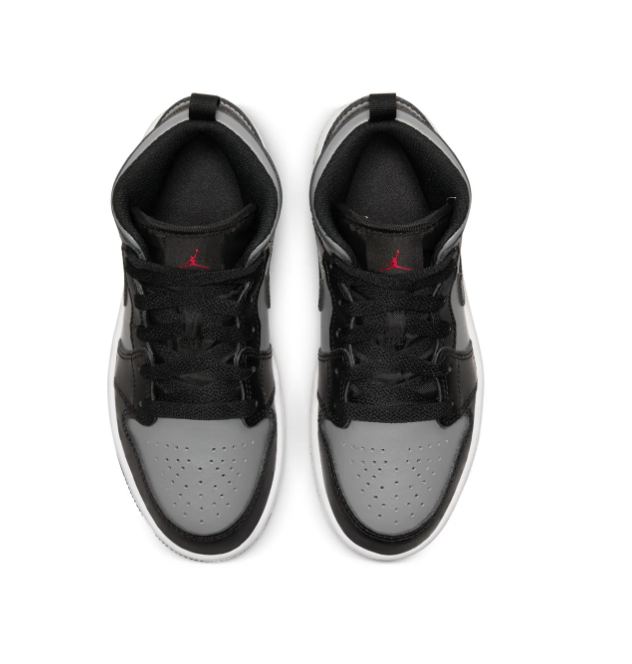 Air Jordan 1 Mid Sneakers - Black & Gray with Red Accents