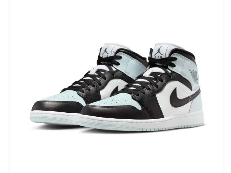 Air Jordan 1 Mid Sneakers - Ice Blue, Black & White