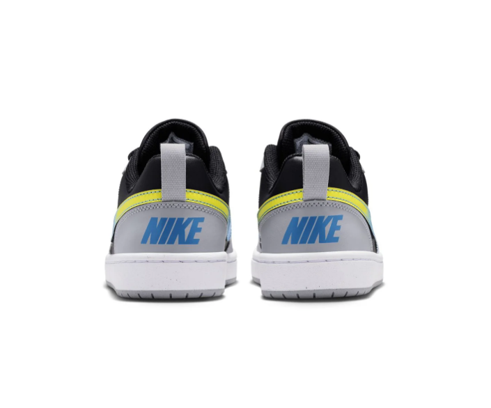 Nike Low-Top Sneakers – Black & Light Grey with Blue-to-Yellow Swoosh