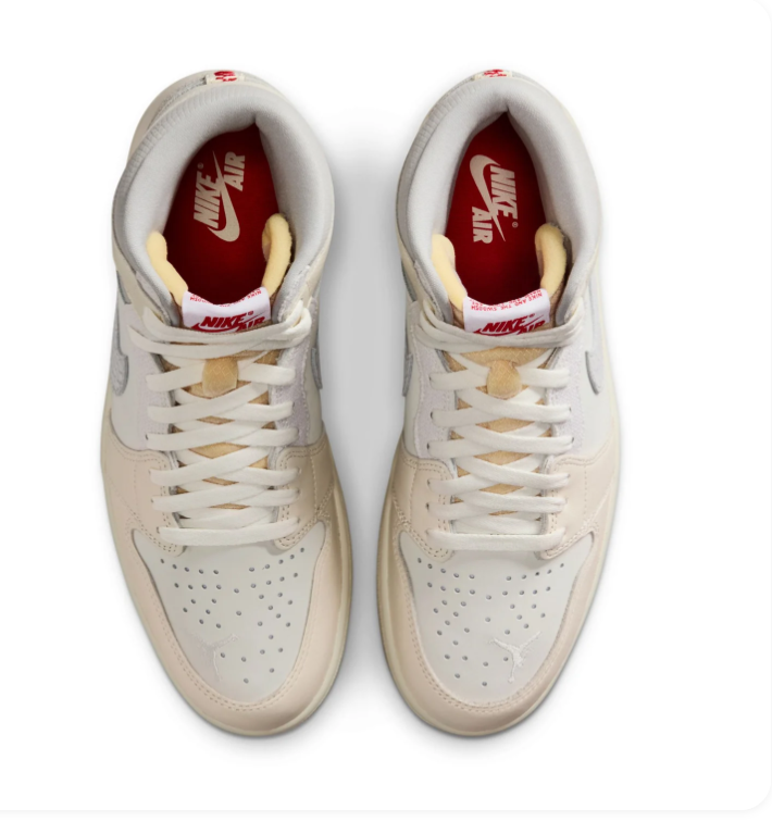 Air Jordan 1 High Sneakers - Cream & Light Gray with Red Accents
