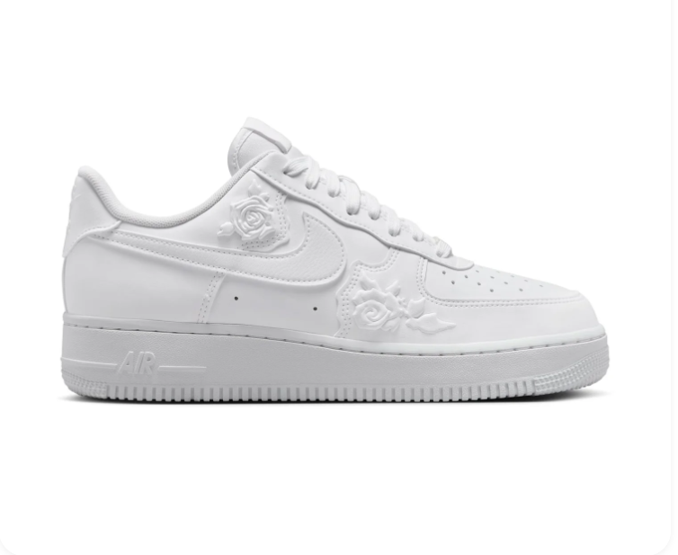 Nike Air Force 1 Low Sneakers – All White with Floral Details