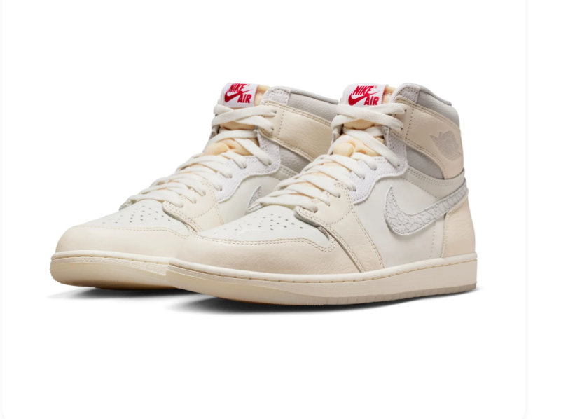 Air Jordan 1 High Sneakers - Cream & Light Gray with Red Accents
