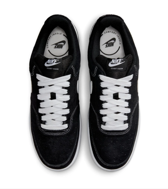 Nike Court Vision Low Sneakers – Black & White with Contrast Stitching