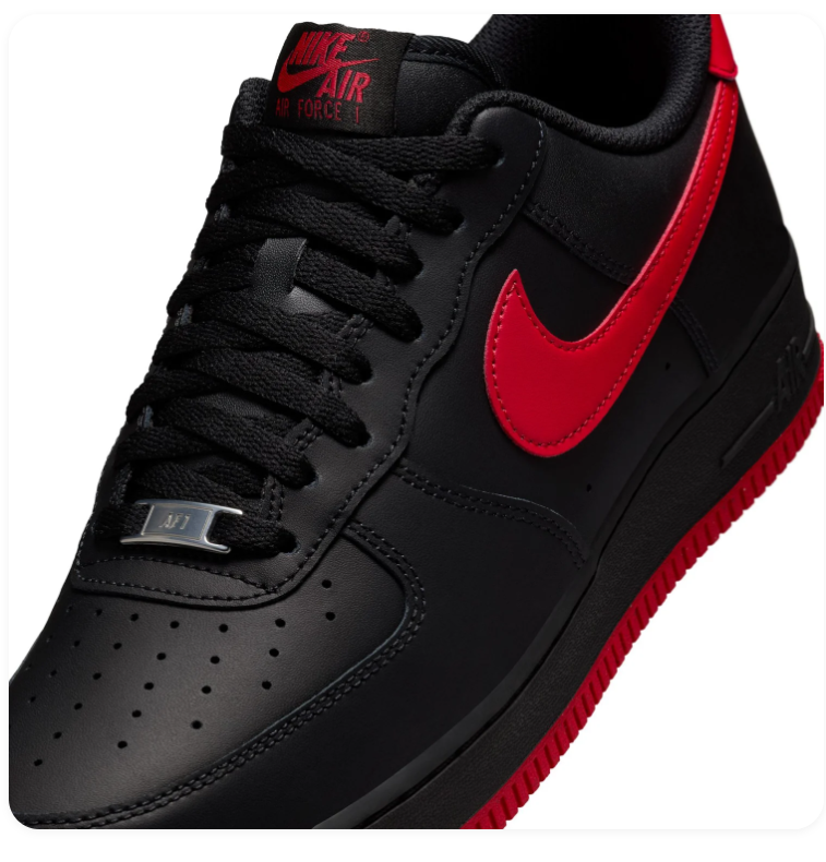 Nike Air Force 1 Low Sneakers – Black & Red with Red Outsole
