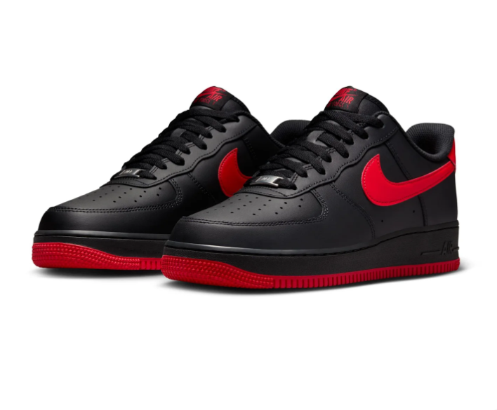 Nike Air Force 1 Low Sneakers – Black & Red with Red Outsole