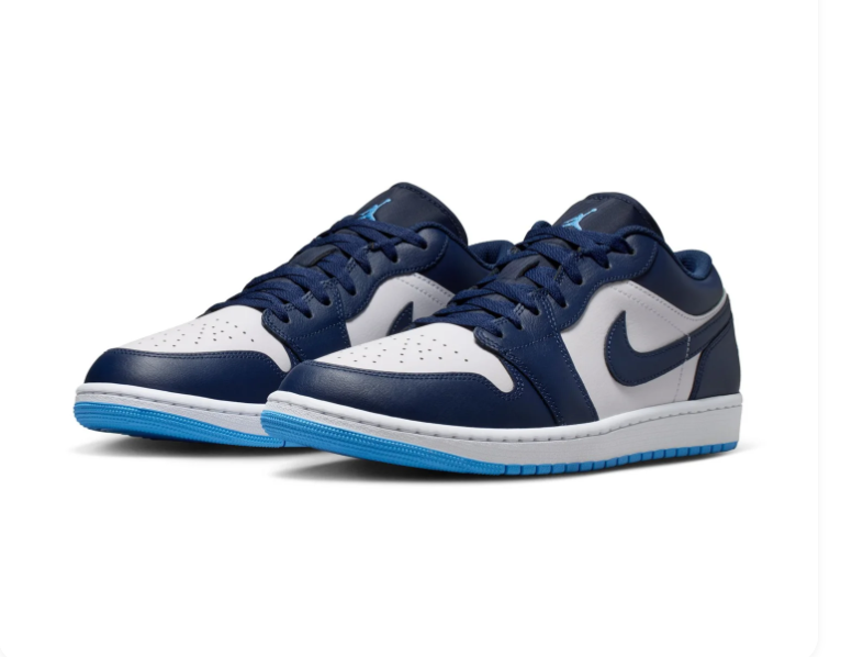 Air Jordan 1 Low Sneakers - Navy & White with Bright Blue Sole