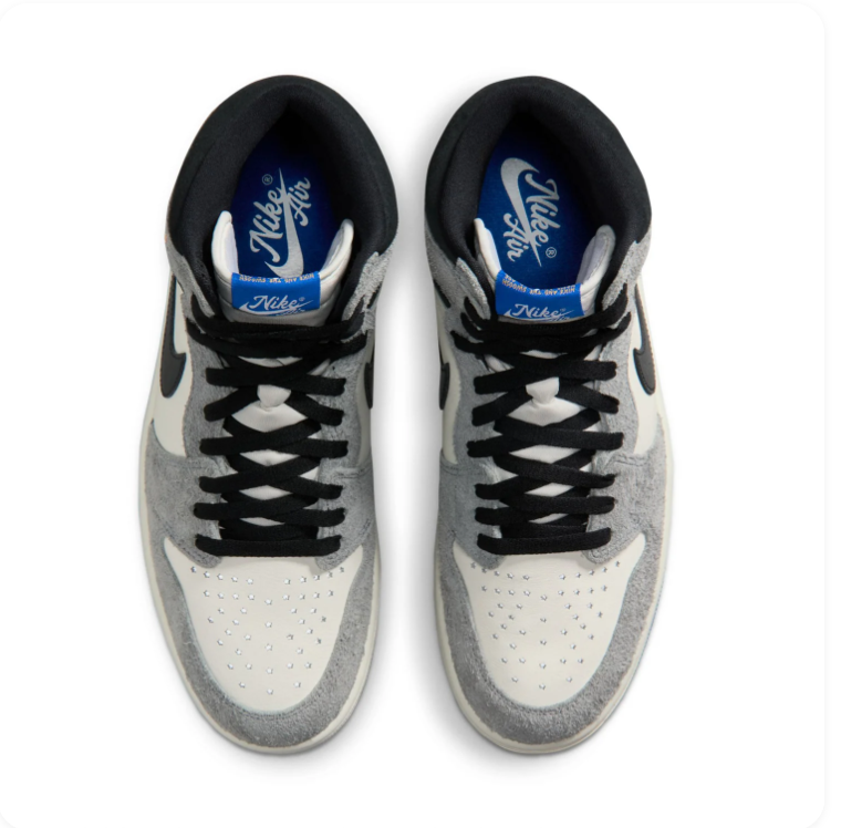 Air Jordan 1 High Sneakers - Textured Gray & Cream with Icy Blue Sole