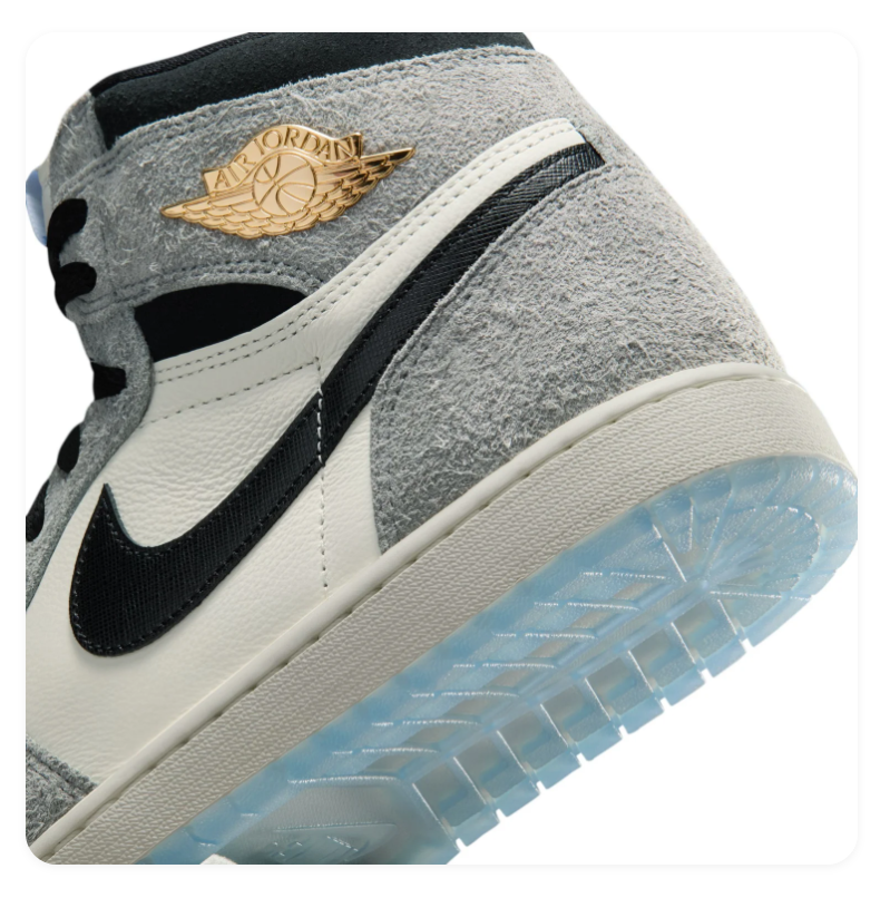 Air Jordan 1 High Sneakers - Textured Gray & Cream with Icy Blue Sole