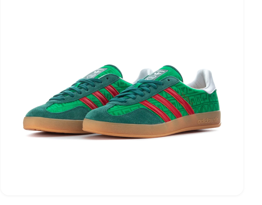 Adidas Low-Top Sneakers - Patterned Green & Red with Gum Sole