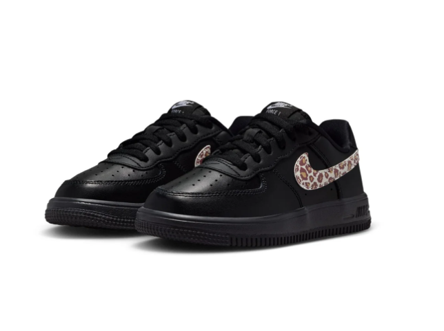 Nike Low-Top Sneakers – Black with Leopard-Print Swoosh