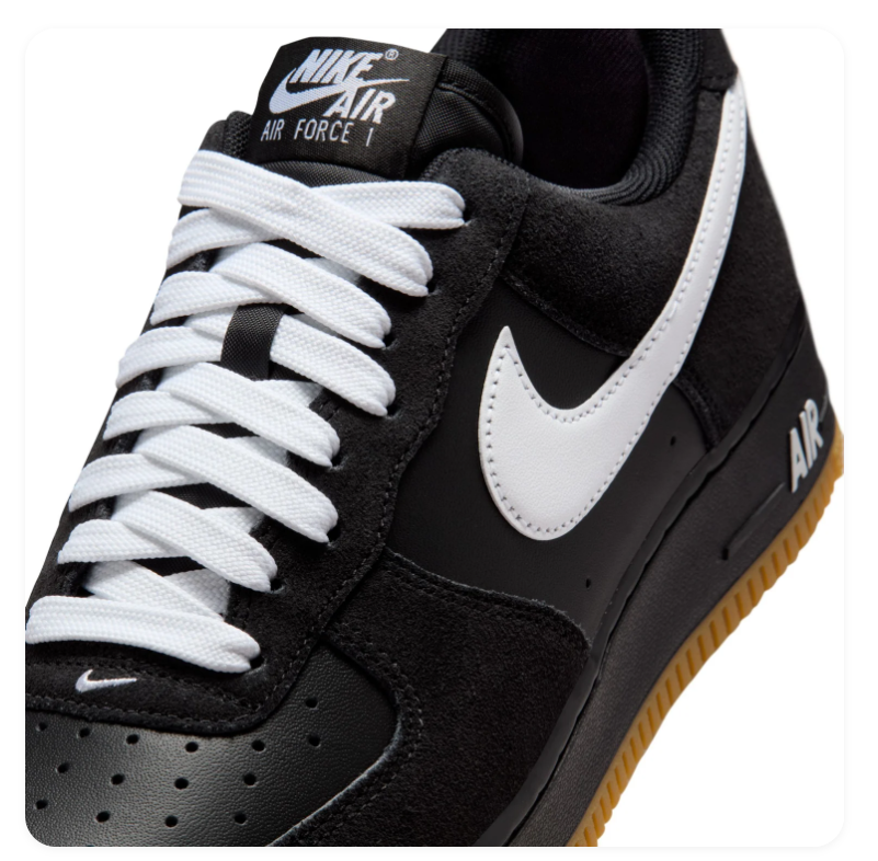Nike Air Force 1 Low Sneakers – Black & White with Gum-Colored Sole