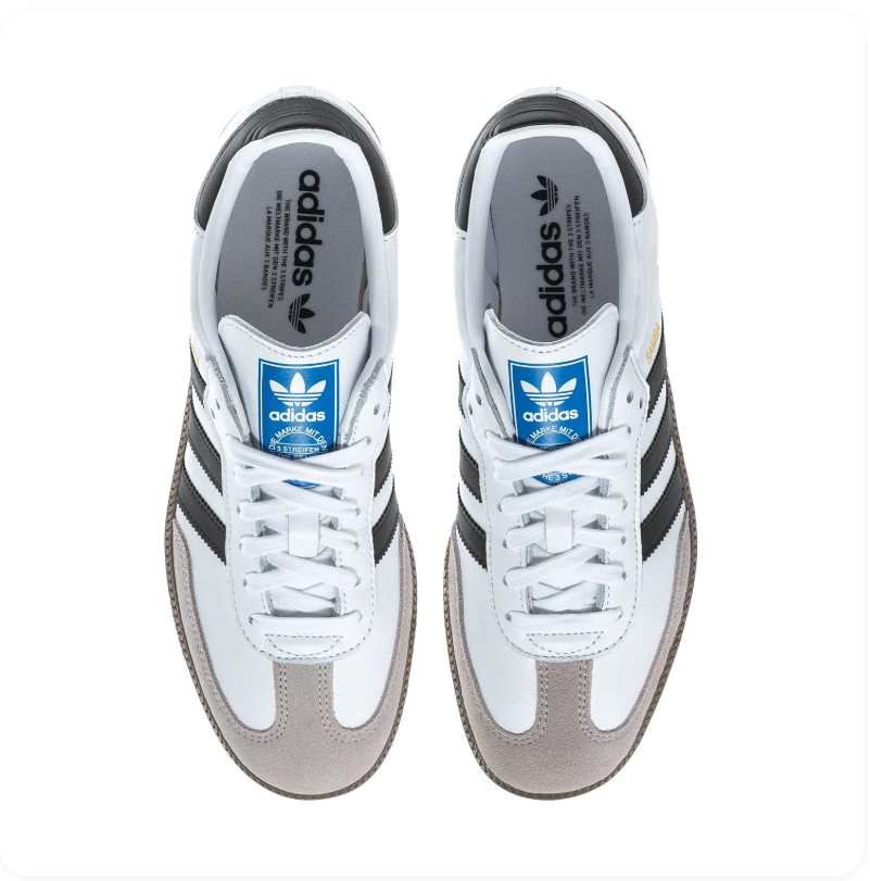 Adidas Samba Sneakers – White & Black with Grey Toe Overlay