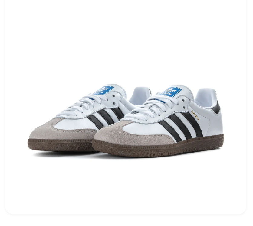 Adidas Samba Sneakers – White & Black with Grey Toe Overlay