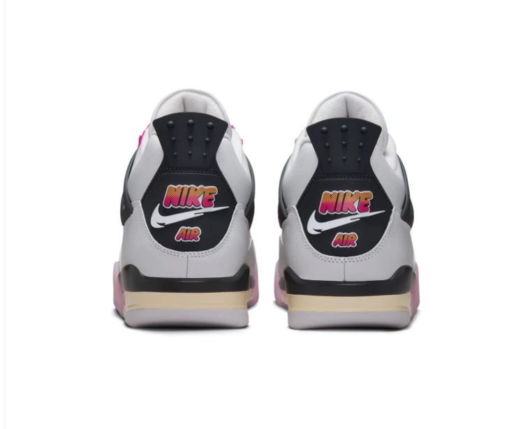 Air Jordan 4 Sneakers - Light Gray & Pink with Gradient Accents