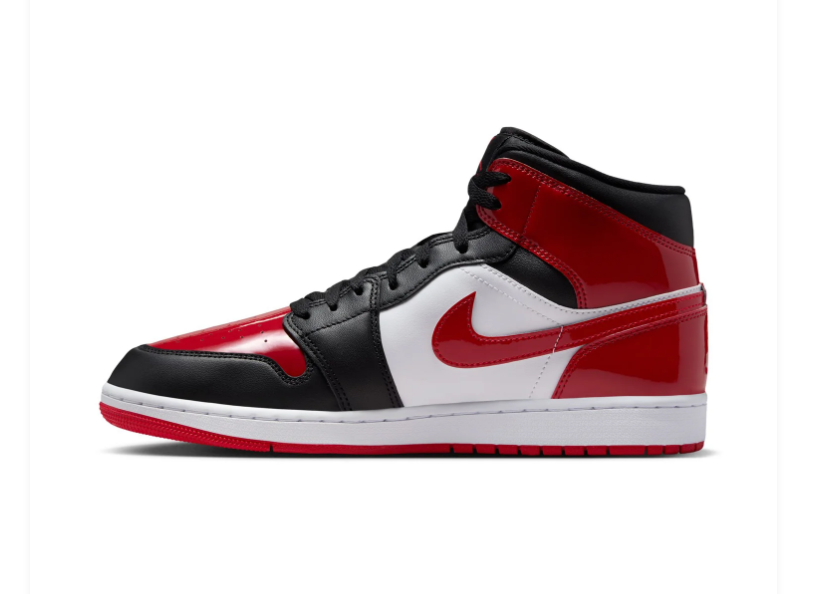 Air Jordan 1 Mid Sneakers - Glossy Red, Black & White