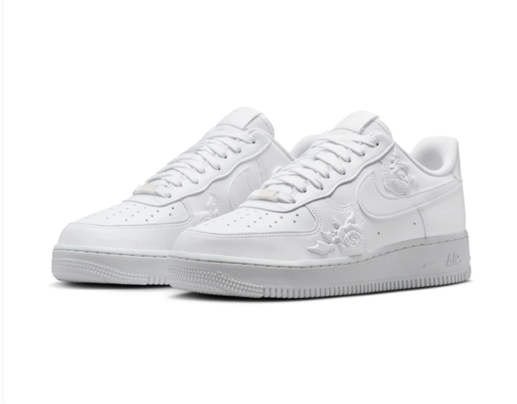 Nike Air Force 1 Low Sneakers – All White with Floral Details