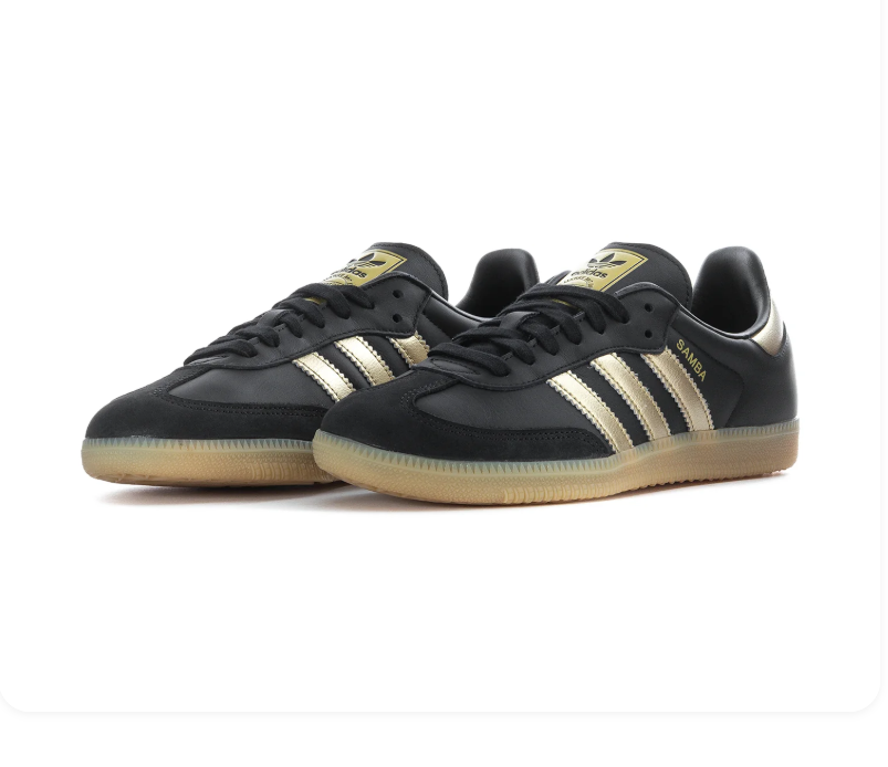 Adidas Samba Sneakers - Black & Metallic Gold with Gum Sole