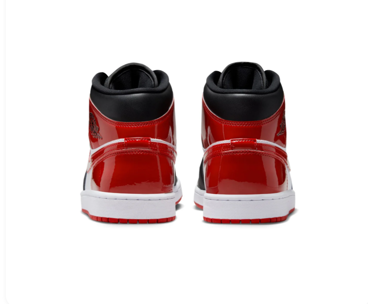 Air Jordan 1 Mid Sneakers - Glossy Red, Black & White