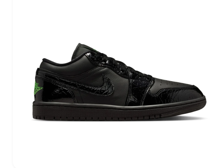 Air Jordan 1 Low Sneakers - Black with Bright Green Accents