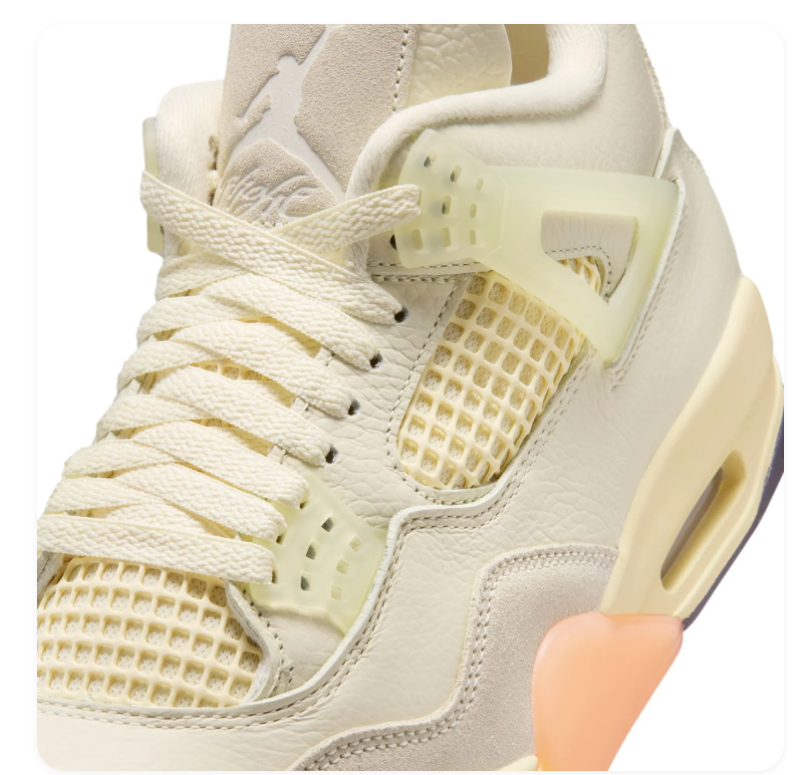 Air Jordan 4 Sneakers - Cream with Orange & Peach Accents