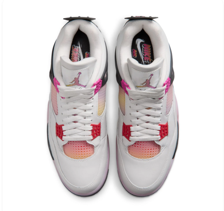 Air Jordan 4 Sneakers - Light Gray & Pink with Gradient Accents